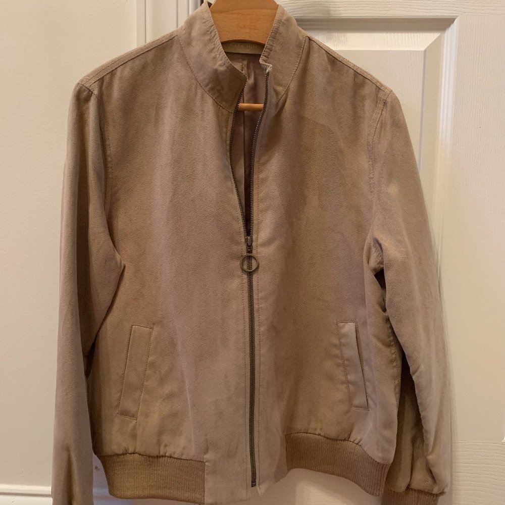 VINTAGE KATE HILL CASUAL TAN "SUEDE" ZIP FRONT JACKET, SIZE 10